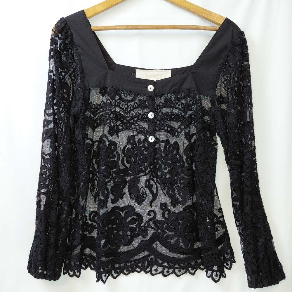 Jen's Pirate Booty‎ Sheer Lace Blouse Women's Size Medium Black Romantic